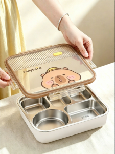 YOULUNMEI | Stainless Steel Compartment Tray with Lid 5 Compartments