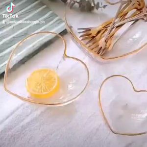 Activebae Household Gold Rim Glass Bowl Heart-Shaped Fruit Salad Water Cup Dessert