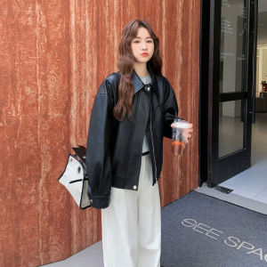 Black Hong Kong Style Fashionable Personality High-End Feel Streetwear Leather Jacket Womens New Autumn 2025 Retro PU Leather Jacket