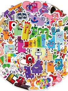 Childrens Educational Digital Blocks Cute Square Stickers Creative Early Education Decorative Notebook Helmet Travel Journal Water Cup Car Luggage Stationery Wall DIY Wardrobe Waterproof Toy Stickers