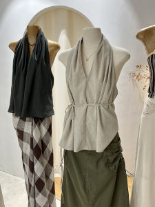 Elegant Summer Design Womens Hollow Neck Tank Top Hong Kong Style Lightweight Open Back Shirt for Outerwear