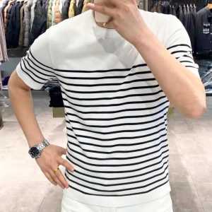 Comfortable round Neck Short Sleeve Striped Mens T-shirt Business Casual Breathable High-End Half Sleeve Summer Top