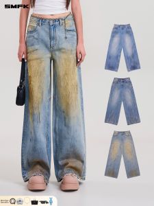 SMFK | Hand-distressed Statue Design Wide Leg Jeans