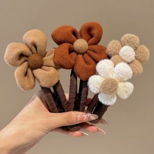 Large Size Plush Flower Duckbill Hair Clips Womens Autumn Winter New Style Back of Head Grab Clips Fashionable Hair Accessories