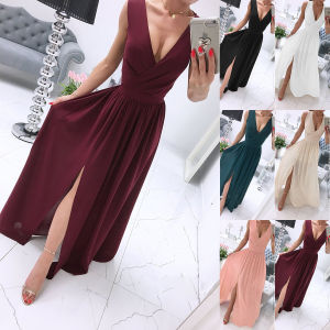 SummersleevelessV-neck Slip Waist Dress Sleeveless V Neck Split Waist Fitted Dress