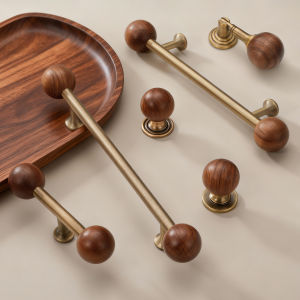 INNDUN | Retro Style Walnut & Brass Drawer Cabinet Handle