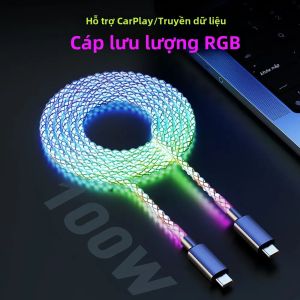 Cáp Dữ Liệu Sạc Nhanh 6A RGB Phát Sáng Đổi Màu Đèn Nền Gradient 66W Đầu Type-C Dành Cho iPhone 15 Pro Huawei Samsung Chất Liệu PVC