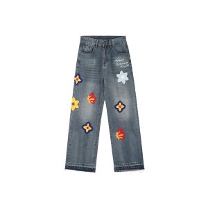 A chock | American Style Flower Embroidery Wide Leg Shorts