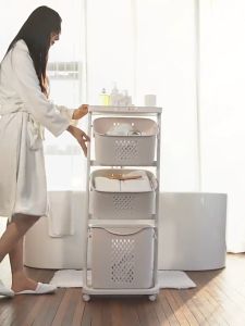 ตะกร้าใส่ผ้า ตะกร้ามีล้อ ตะกร้าอเนกประสงค์ แข็งแรงทนทาน มีล้อ 4/3/2ชั้น ตะกร้าใส่ผ้าตะกร้าผ้า ตะกร้าปรับองศา ตะกร้าผ้า