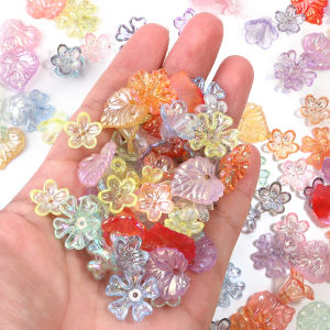 100Pcs Gradient Flower Acrylic Beads Bell Flower Spacer Beads Caps for DIY Charms Bracelets Jewelry Making Findings Accessories