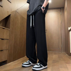 Mens Ice Silk Casual Pants Breathable Loose Fit Straight Leg Long Trousers Spring Summer Fashionable Teenage Polyester Fiber