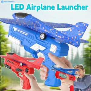 Airplane Launcher Toy Kids Catapult 23-50M Glowing Foam Aircraft Children Outdoor Game Birthday Gift