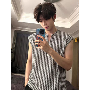 OUMULONG | Black Fishbone V-neck Sleeveless Tank Top