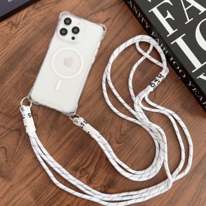 Magnetic Strap Case For iPhone 17 15 13 12 11 14 16 Pro Max Plus Magsafe Crossbody Lanyard Necklace Rope Transparent Clear Cover