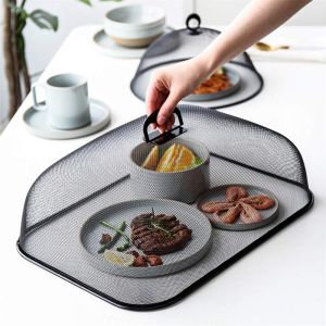 JustLiving Metal Mesh Food Cover for kitchen Extra Large Mesh Food Tents Fly Fruit Screen Food Net Large Dome Plate Covers for Dinner Plates Reusable Picnic Square Food Dustproof Fly Cover