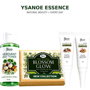 Ysanoe Essence Organic 4-in-1 Organic Skin Rejuvenation Set | Blossom Glow Kojic Soap Verdant Mist Toner Sunleaf Day Cream & Moonbloom Night Cream | Effective Pimple Remover Acne Removal Dark Spot Eraser Facial Moisturizer Organic Rejuvenating Set