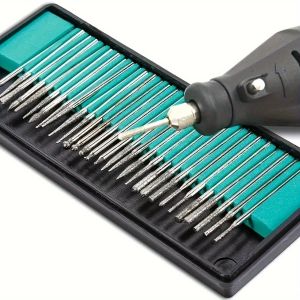30-Piece Diamond Burr Drill Bit Set For Rotary Tools - 1/8" Shank Ideal For Metal & Woodworking Routing Sanding & Carving