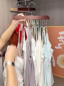 Candy Online Wooden Clothes Hanger With 8 Hooks Multifunctional Sling Bra Necktie Storage Hanging Holder Drying Hanger