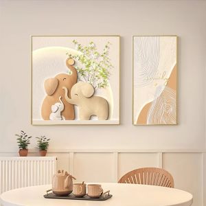Soft Cream Style Elephant Leaves Green Plants Decorative Wall Art