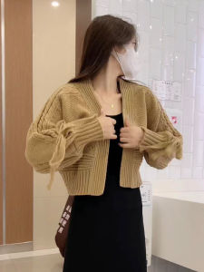 Áo Len Cardigan Dệt Kim Ngắn Có Nơ Bướm Thời Trang Xuân Thu Cho Nữ Áo Chui Đầu Dài Tay Cổ Chữ V Dáng Rộng Chất Liệu Acrylic