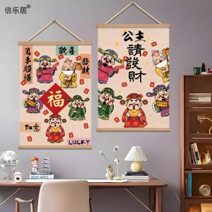 Creative New Year Decorative Painting Five Road Wealth God Entrance Door Wall Art Modern Chinese Style Home Decor Ornament