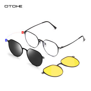 OTOHE แว่นตากันแดด3 In 1แว่นกันแดดโพลาไรซ์ผู้ชายแว่นตากันแดดแม่เหล็กการมองเห็นได้ในเวลากลางคืนแว่นตากรอบแว่นตา3เลนส์ป้องกันรังสียูวีใส่ได้ทั้งชายและหญิงแว่นตาแฟชั่นป้องกันรังสีอัลตราไวโอเลต