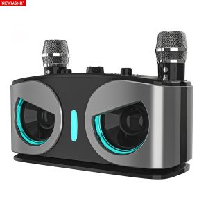 NEWMSNR Bluetooth Speaker With Dual Mic Wireless Bluetooth Microphone Karaoke Speaker 9D Stereo Bass Amplifier Party RGB LED Light Portable Home KTV Sound Speaker