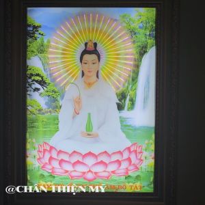 Tranh Quan Thế Âm Bồ Tát Có Đèn Trang Trí Bàn Thờ Treo Tường Phòng Thờ DQTAN-173