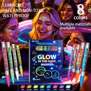 8-Color Fluorescent Luminescent Markers Party Decorations DIY Ideas Light Up Signs Waterproof and Non-Toxic for Face Glass Stone
