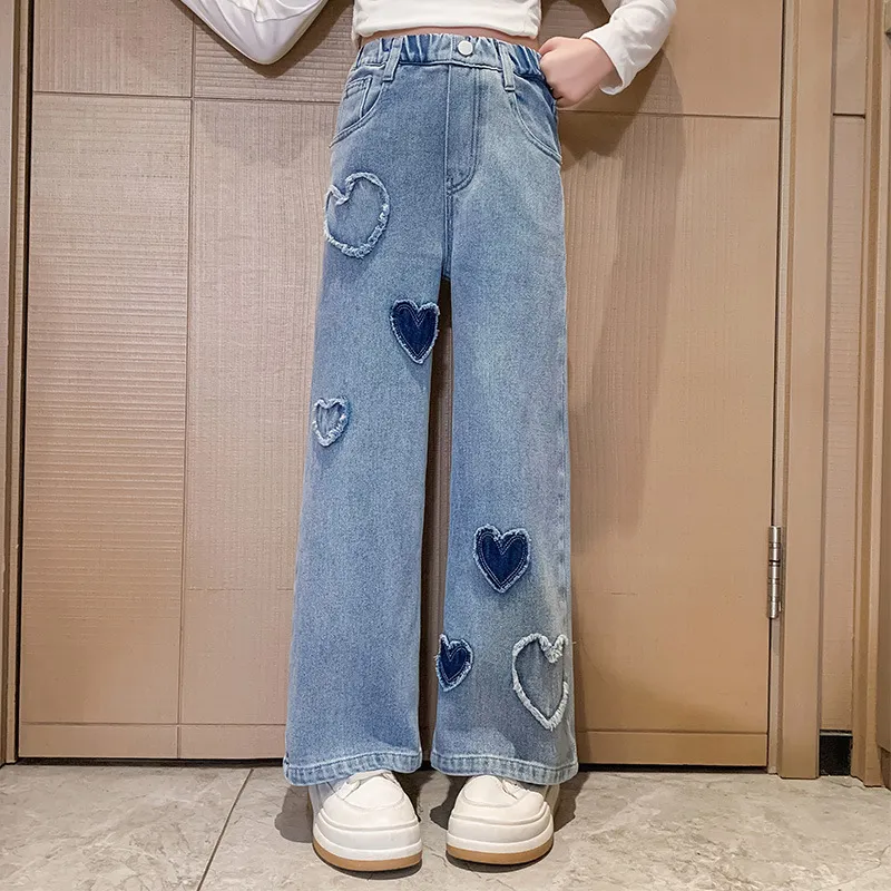 Girls Denim Wide Leg Pants Korean Jeans for Kids Girls Version Large  Children's Loose Straight Casual Pants for Girls 12 to 15 Aesthetic 8 to 16  Years Old