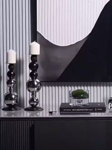 Tempat Lilin Skandinavian Black Silver Candle Holder Metal Candlestick Table Decoration