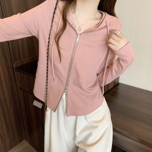 plus Size Casual Hooded Zipper Cardigan Womens Spring New Style Slimming Belly Covering Sweatshirt Comfortable Long Sleeve Cotton Polyester