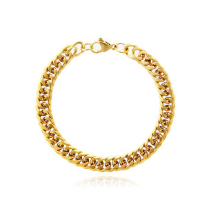 Fashion 18K Gold Plated Flat Chain Bracelet American Style Hip Hop Retro Twin Men Titanium Steel Trendy Gold Cuban Bracelet