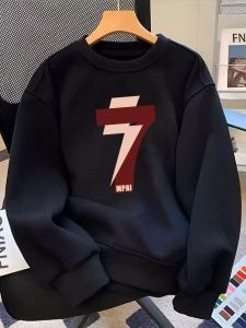 Retro American Style Mens round Neck Sweatshirt Heavyweight Pure Cotton Fleece Lined Loose Fit High Street Versatile Autumn Winter Streetwear