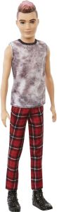 Barbie Ken Fashionistas Doll #176 with Sculpted Brunette Ombre-Tipped Hair Wearing a Sleeveless Tie-dye Shirt Red Plaid Pants & Black Boots GVY29