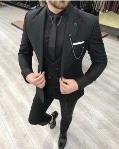 Solid 3 Piece Suits for Men Slim Fit Groom Wedding Tuxedos Peak Lapel Business Formal Party Male Blazer Vest Pants Costume Homme