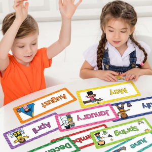 16pcs Season Month of The Year Cognitive Flash Cards for Kids English Preschool Educational Learning Materials for Kids English Words Flashcards Kindergarten Children Pocket Card Activity Card Game Toy for Boy Girl Teaching Aids Classroom Decoration