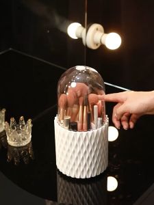 กล่องใส่แปรงแต่งหน้า กล่องเก็บแปรงแต่งหน้า ที่เก็บแปรงแต่งหน้า 5 ช่อง หมุนได้ 360 องศา มาพร้อมฝาปิดใส ป้องกันฝุ่น