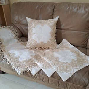 Sarung Bantal Kursi Sofa Set Bordir Mewah   bahan bordir impor mewah 1 set = 5sarung dan 1 taplak