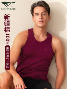 Pure Cotton Mens Vest Septwolves Brand Red Bottom Base Layer Shirt for Horse Year Two Bar Fence Cross Innerwear for Men
