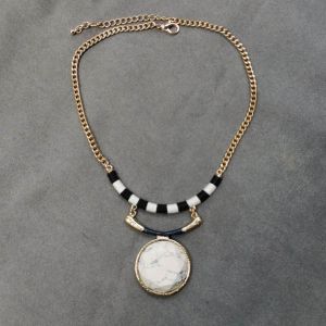 DaVee | Vintage gold thick chain necklace with black and white faux marble resin pendant