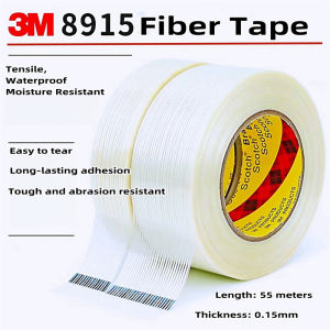 3M Fibre Tape 8915 Strong High Viscosity Non-marking Transparent Waterproof High Temperature Resistant Heavy Binding Fixing Refrigerator Electrical Appliances Furniture Packaging Genuine Glass Fibre One Side Stripe Mesh Tape