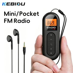 Kebidumei | KEBIDU Mini Clip FM Radio Pocket Rechargeable Stereo Radio with LCD Display Wired 3.5mm Headphones For Meetings Tours Running