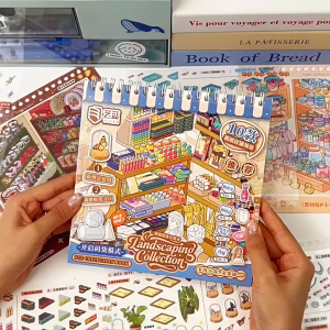 3D Miniature Shop Scene Sticker Book DIY Diorama PET Stickers Creative Landscape Craft