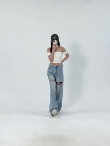 La Chapelle | Quần Jeans Phồng Dáng Thẳng Cao Waisted Màu Sáng Cho Nữ