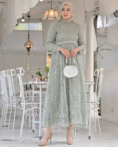 GAMIS RICIS BAHAN TILE BROKAT TERBARU APLIKASI PAYET MUTIARA-GAMIS BROKAT WANITA MEWAH 2023