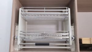 Pull Down Dish Rack Organizer Double-layer 304 Stainless Steel White Storage Basket Pull Down Cabinet  Household