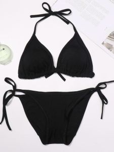 โกโก้บรรยากาศเซ็กซี่ผ้าฝ้ายสามเหลี่ยมถ้วย Tie-STRAP กลางเอวรวบรวมกางเกงฤดูร้อนชุดชั้นในชุดสําหรับหญิงสาว