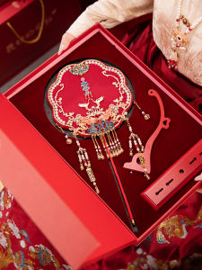 Red Chinese Wedding Fan Bridegroom Group DIY Material Package Premium Marriage Gift Finished Product Home Decor Craft Fan
