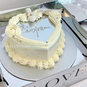 Internet Celebrity Proposal Valentines Day Cake Decoration Heart Shape Mirror Decoration Magic Mirror Mirror Reflection Couple Confession Plug-in